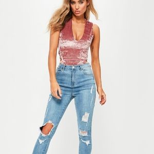 Missguided Blush V Cut Open Strap Bodysuit Size 12